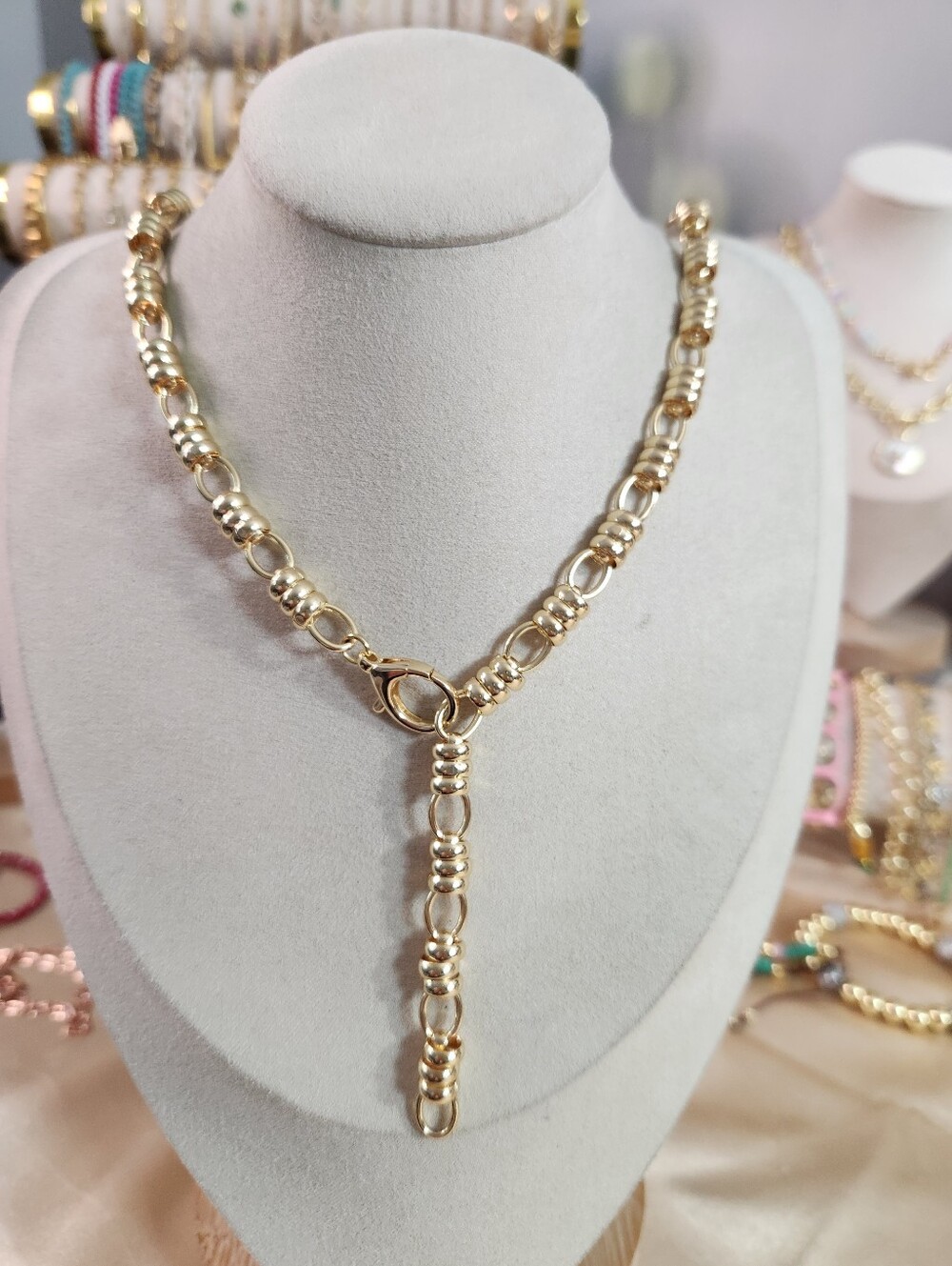 14k Gold Plated Chunky Lariat Necklace